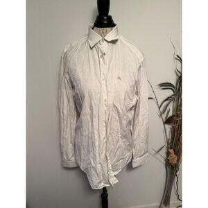 Burberry Brit Mens Large White Button Down Shirt Long Sleeve Nova Check Trim L